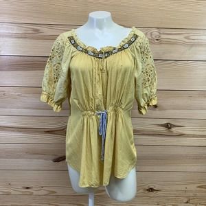 Sains Anthropologie Shirt XS Oversized Boho Peasant Lucerne Lace Beading B8